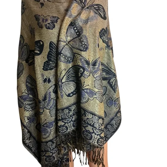 SAKKAS LIUA LONG WIDE WOVEN PATTERNED DESING MULTI COLORED PASHMINA SHAWL/Scarf - Picture 3 of 6
